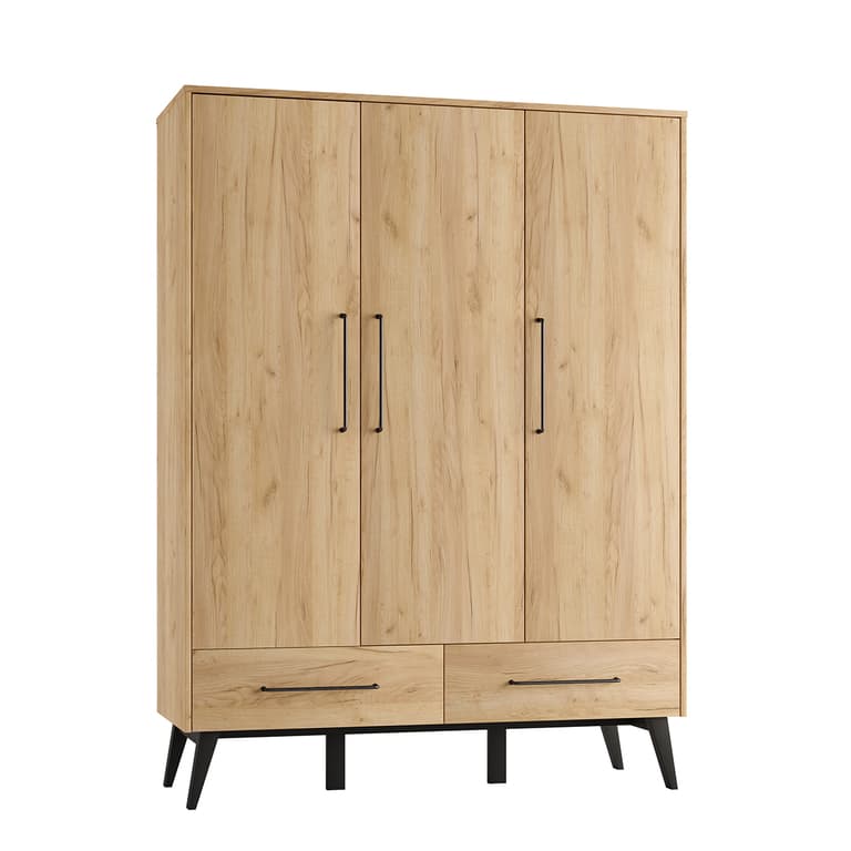 Armoire 3 portes 2 tiroirs Pinio Retro Bois