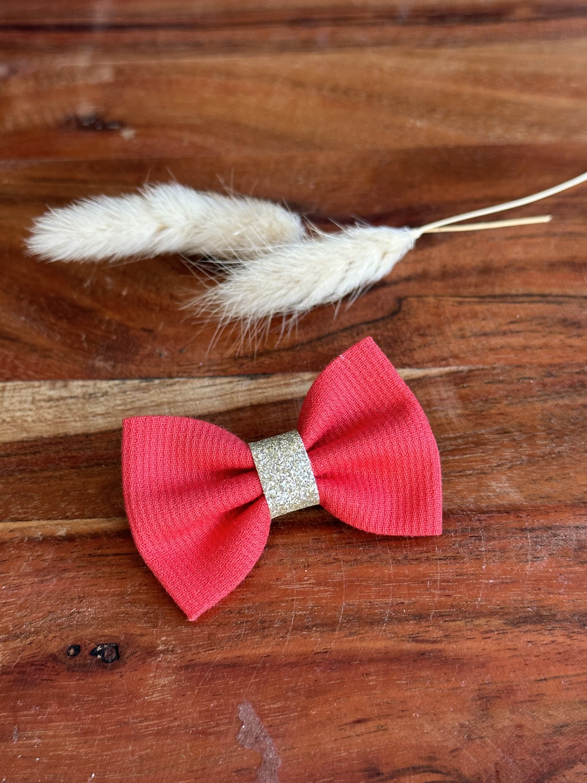 Barrette anti glisse piqué de coton rouge int or