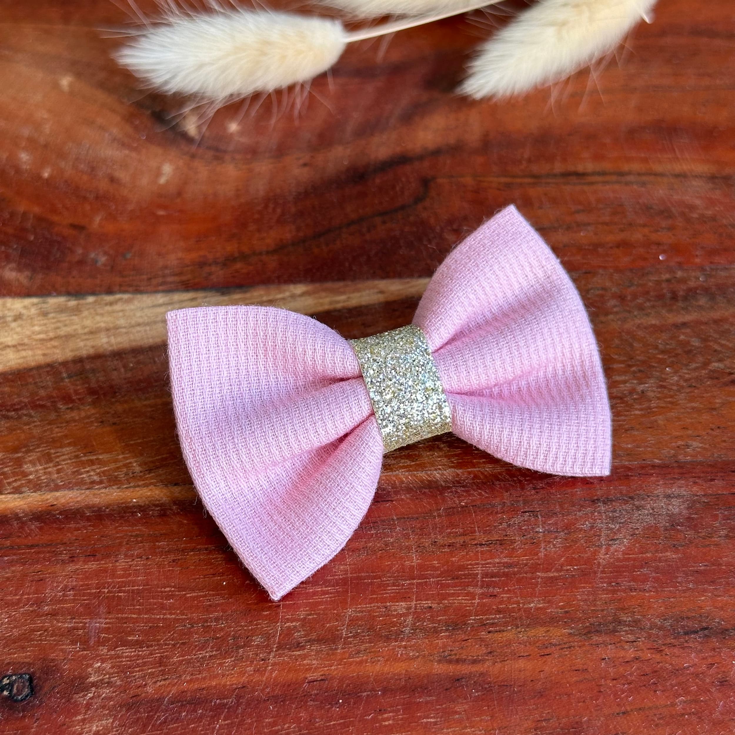 Barrette anti glisse piqué de coton rose int or