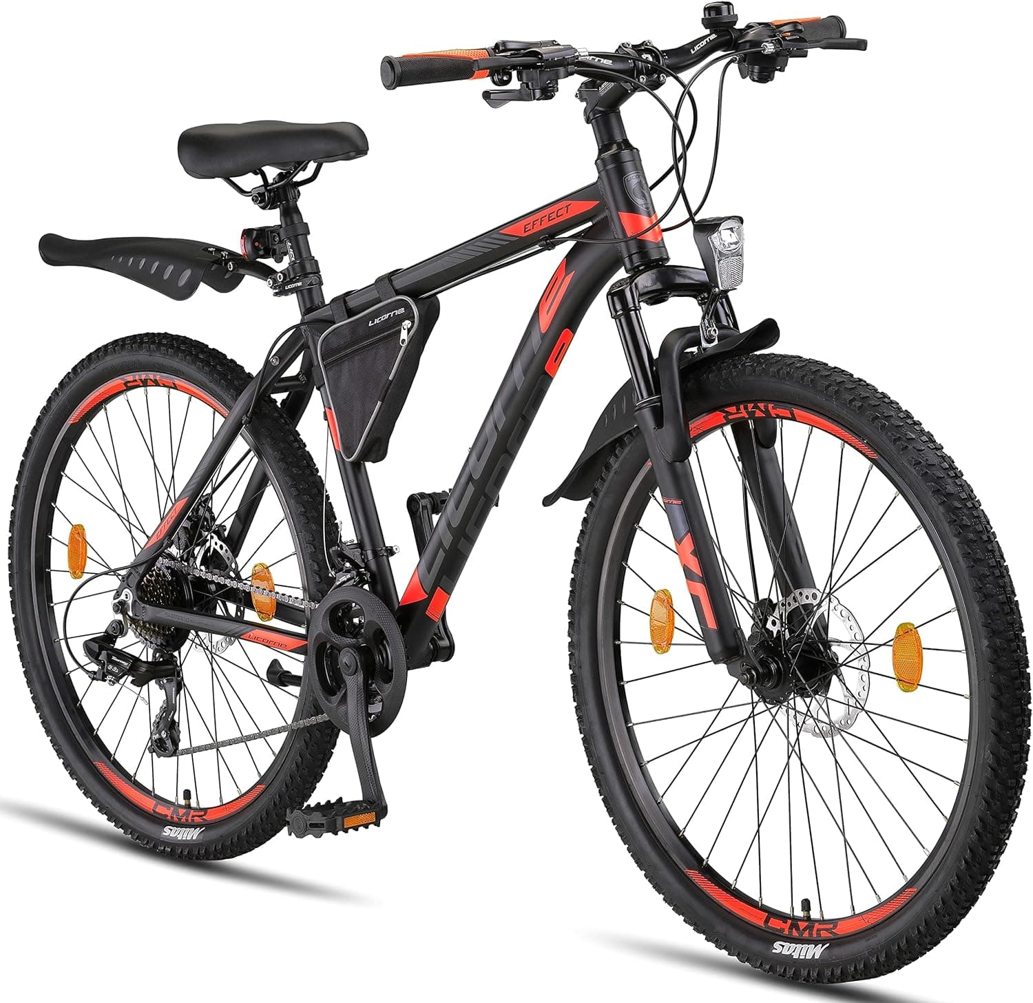 Licorne Bike haut de gamme avec dérailleur Shimano à 21 vitesses - Noir/Rouge - 26 pouces