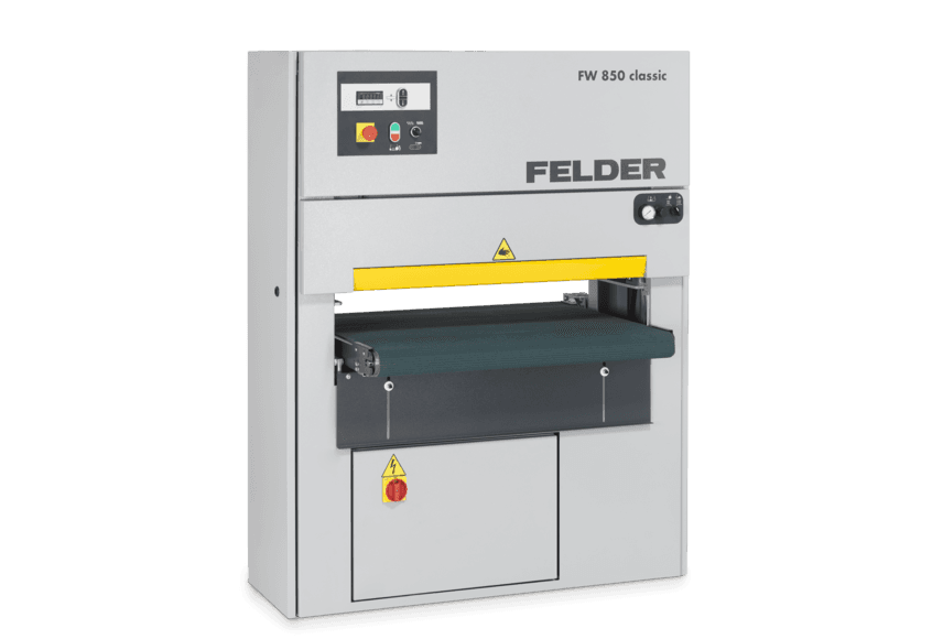Ponceuse à larges bandes Felder FW 850 classicLargeur de ponçage : 850 mm Hauteur de ponçage : de 3 à 155 mm 2 vitesses d'avance : 4 et 8 m/min Agréga