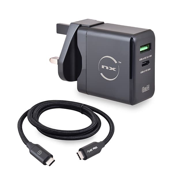 NX - Adaptateur secteur UK 65W + Câble USB C vers USB C