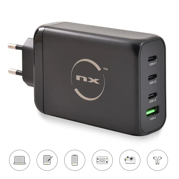 NX - Chargeur rapide GaN 130W USB-A et 3 x USB-C