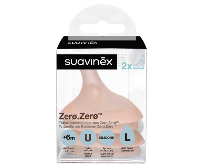 SUAVINEX Lot de 2 Tétines pour Biberon Zero-Zero Débit Rapide + 6 M