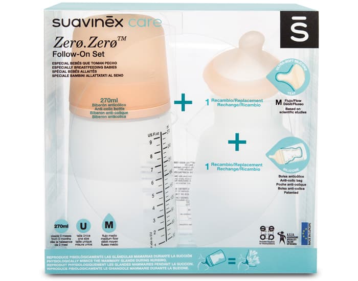 SUAVINEX Pack Biberon Zero-Zero Anti-Colique - Débit Moyen - 270ml