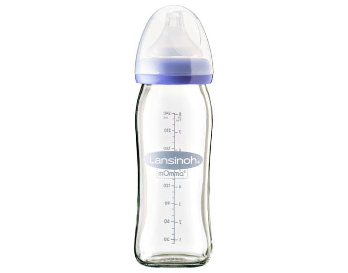 LANSINOH Biberon en Verre Natural Wave Spécial Bébé Allaité - 240 ml
