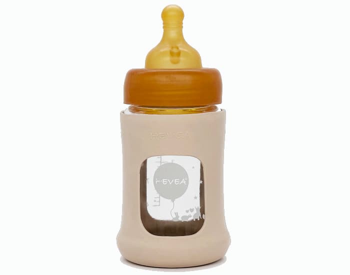 HEVEA Biberon en Verre Zéro Plastique avec Housse de Protection - 150 ml Sable