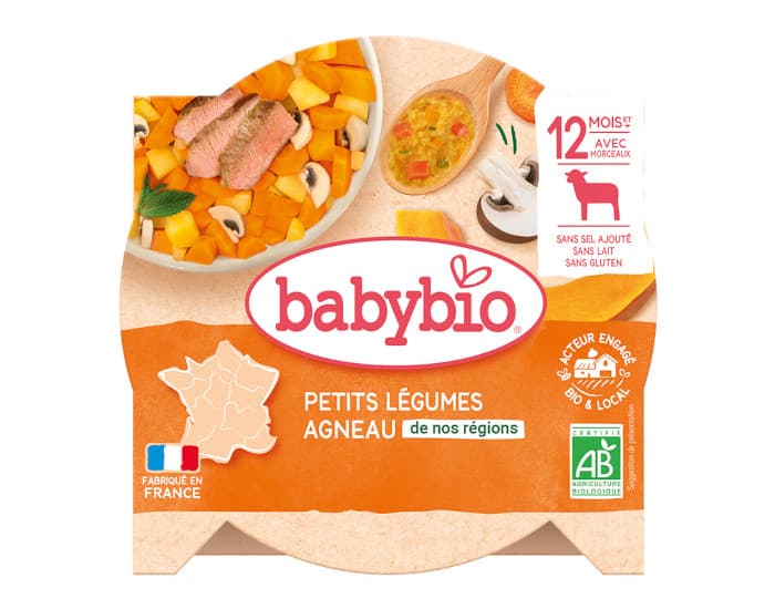 BABYBIO Mon p'tit Plat Assiette - 230 g ou 260 g Navarin de Petits Légumes et d'Agneau Français - 12 M