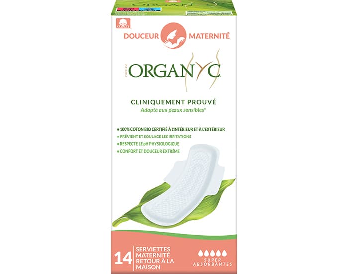 ORGANYC Serviettes Post-Partum - Retour à la Maison - 14 unités