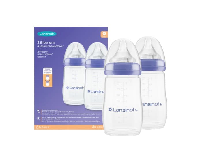 LANSINOH Lot de 2 Biberons Natural Wave avec Tétine Péristaltique 240 ml