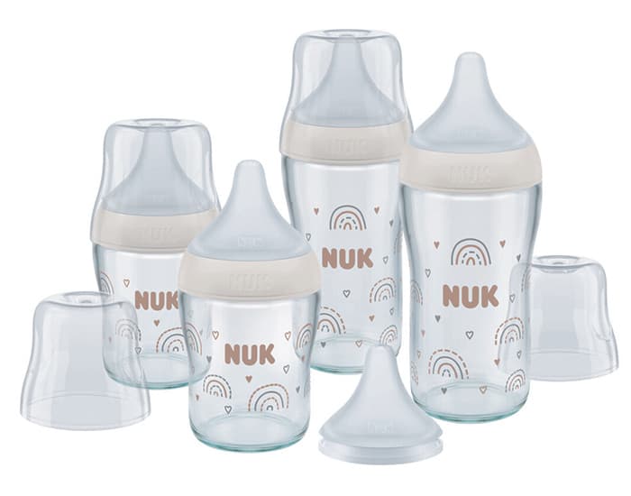 NUK Coffret Verre Perfect Match : 2 Biberons 120 ml et 2 Biberons 230 ml + Tétine U