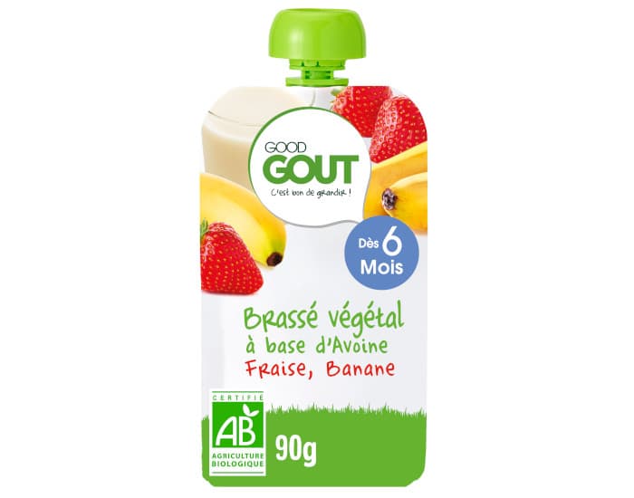 GOOD GOUT Gourde Brassé Végétal Avoine Fraise Banane - 90g - Dès 6 Mois