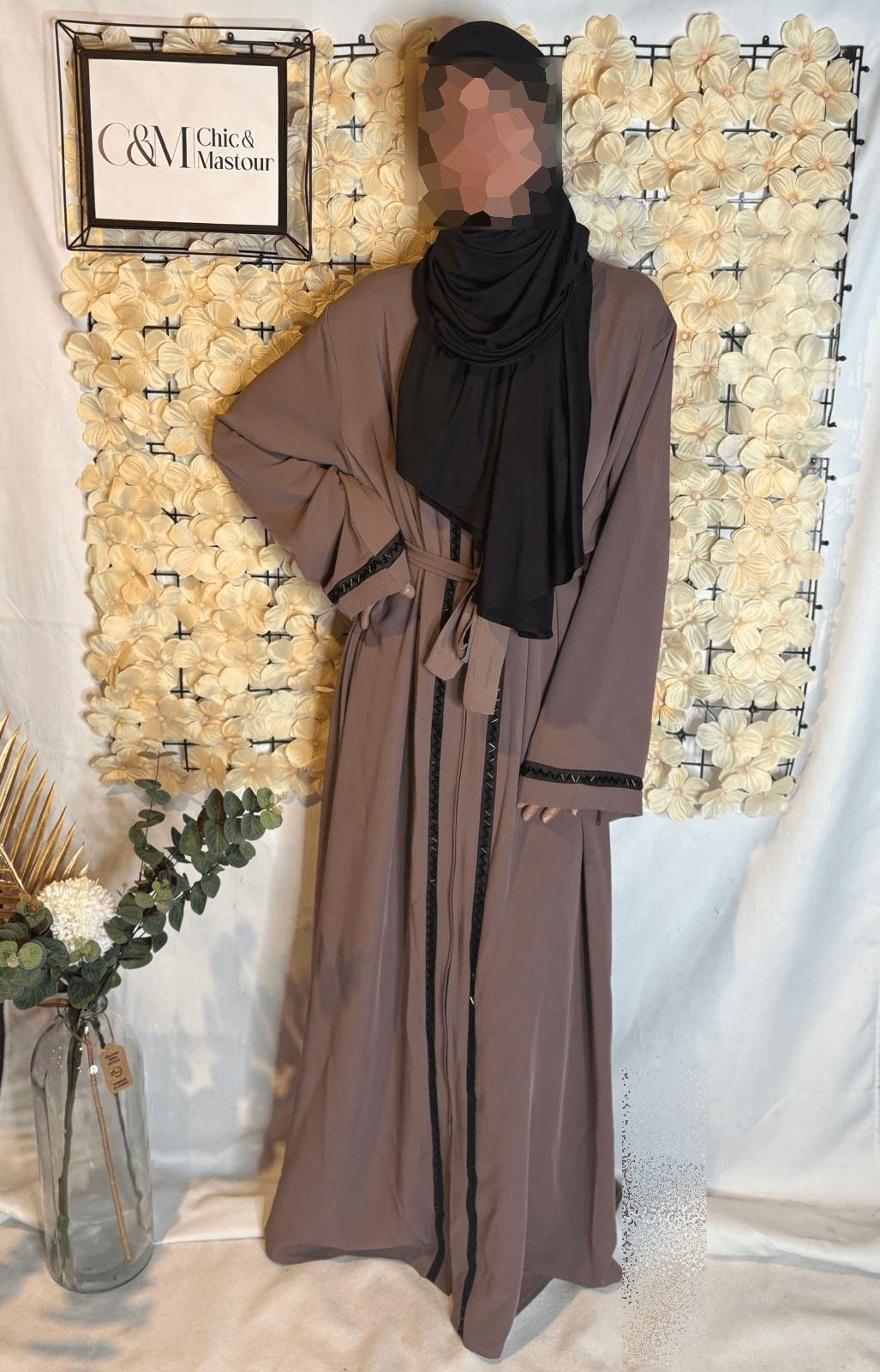 Abaya Eid Fermeture éclaire en Nidha Taupe