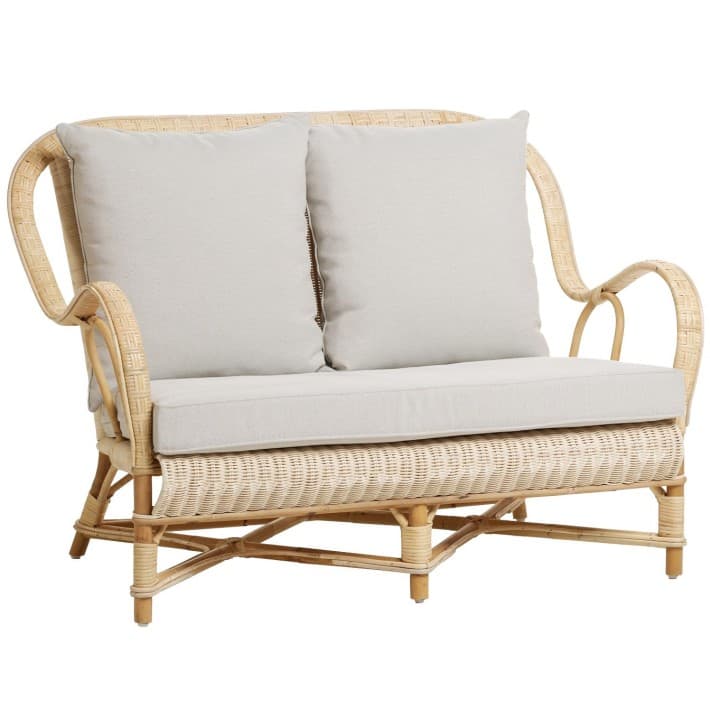 Canapé en rotin naturel Nantucket esprit grand père avec coussin - naturel