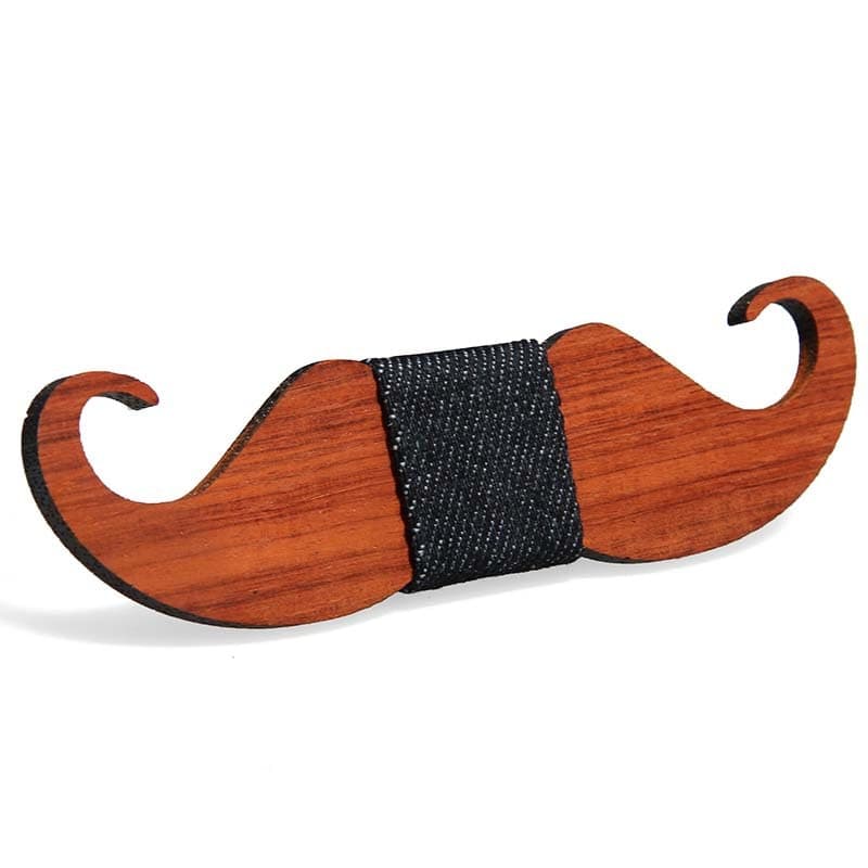 Nœud Papillon Moustache en Bois, Réglable
