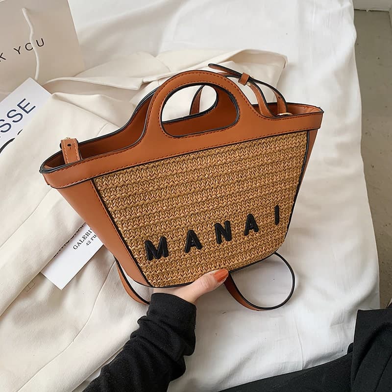 Sac à bandoulière en paille Jaune M