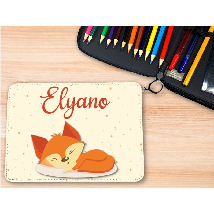 Trousse personnalisable remplie de crayons modèle renard