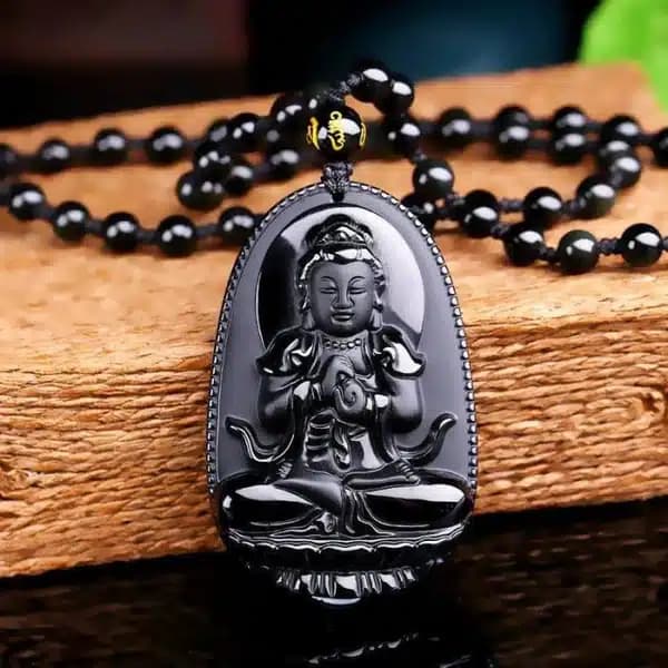 Collier Bouddha Vitalité en Obsidienne Noire