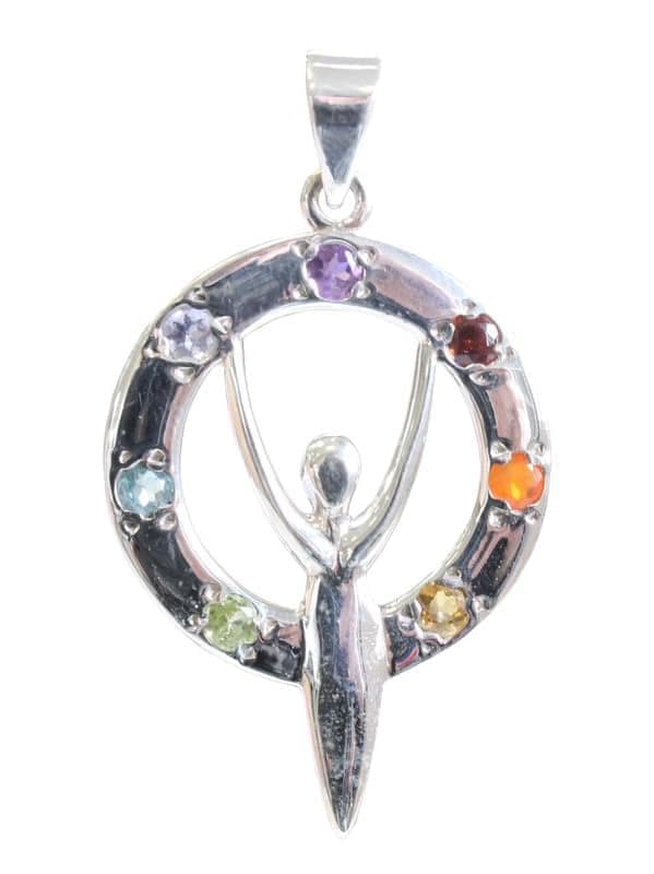 Pendentif Pierres des Chakras Argent 925 Déesse