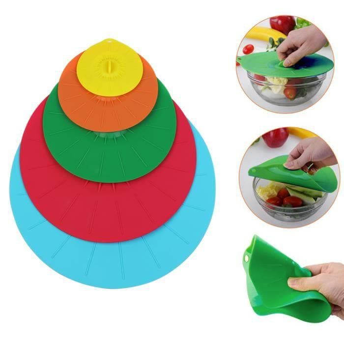 Couvercle en silicone - set de 5 piĂšces - Couvercles Ă ventouse en silicone - Doux durable - 5 Couleurs