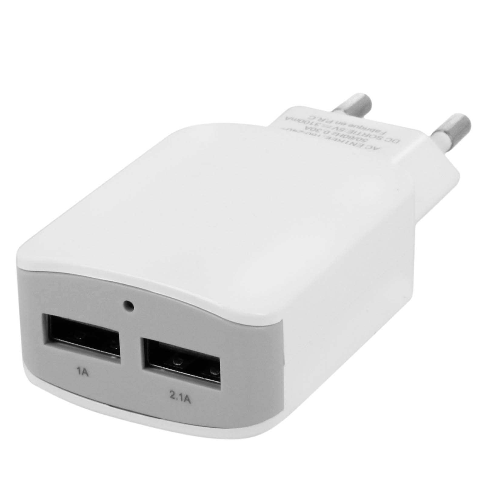 Chargeur secteur Double USB 3.1A Blanc