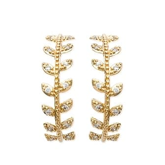 Créoles feuilles de laurier zircon plaqué or