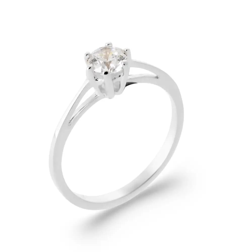 Bague solitaire Celia zircon argent rhodié - 60