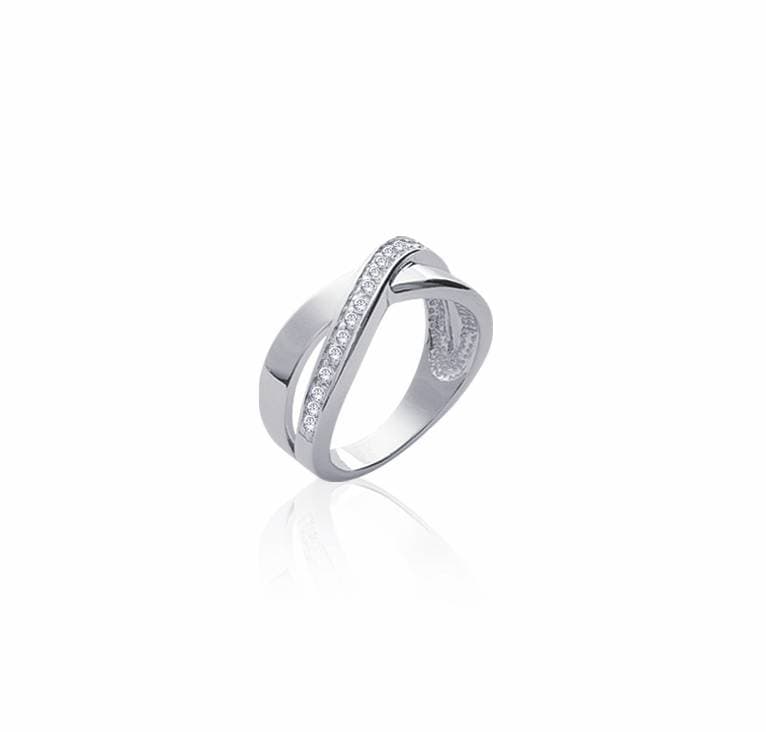 Bague croisée fins zircons argent rhodié - 60