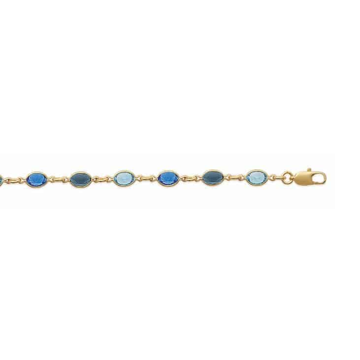 Bracelet cristaux tons bleus plaqué or