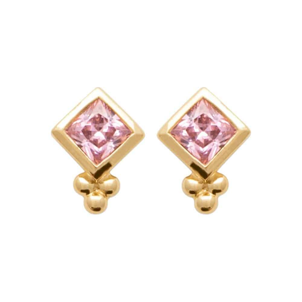Boucles d'oreilles quartz rose synthétique plaqué or
