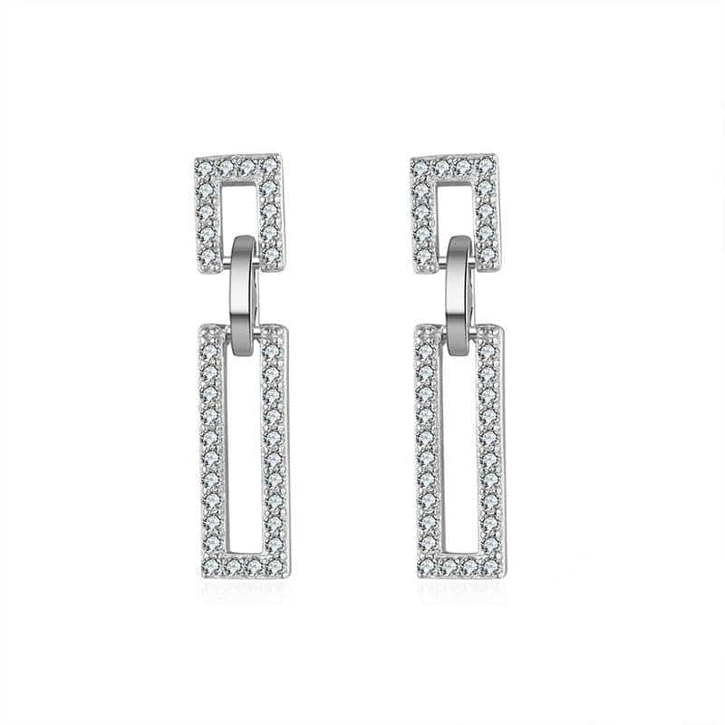 Boucles d'oreilles pendantes tendance rectangle argent
