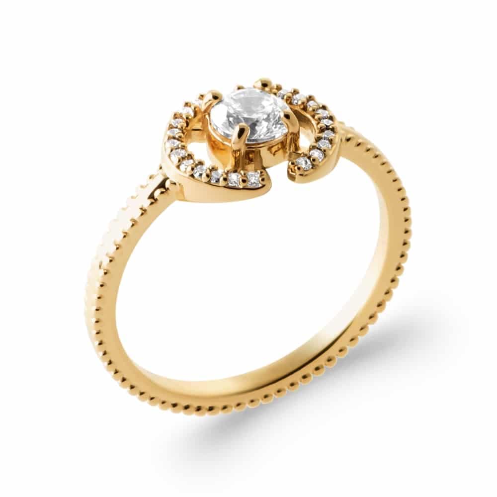 Bague plaqué or halo diamant synthétique - 58