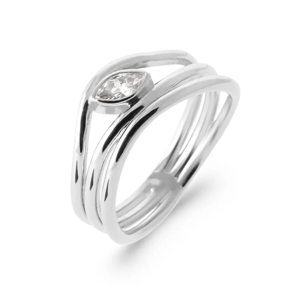 Bague 3 anneaux argent rhodié oxyde de zirconium - 54
