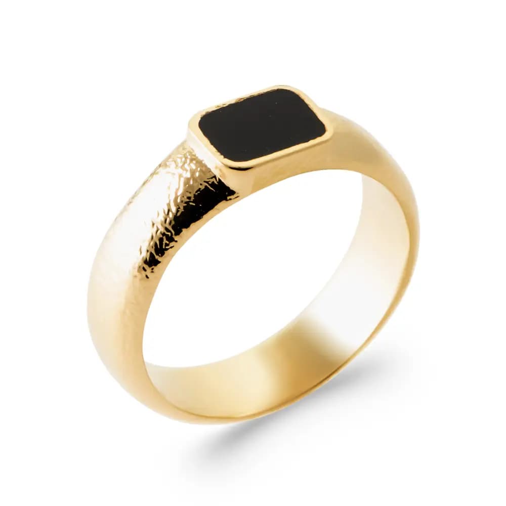 Chevalière laque noire plaqué or - 64