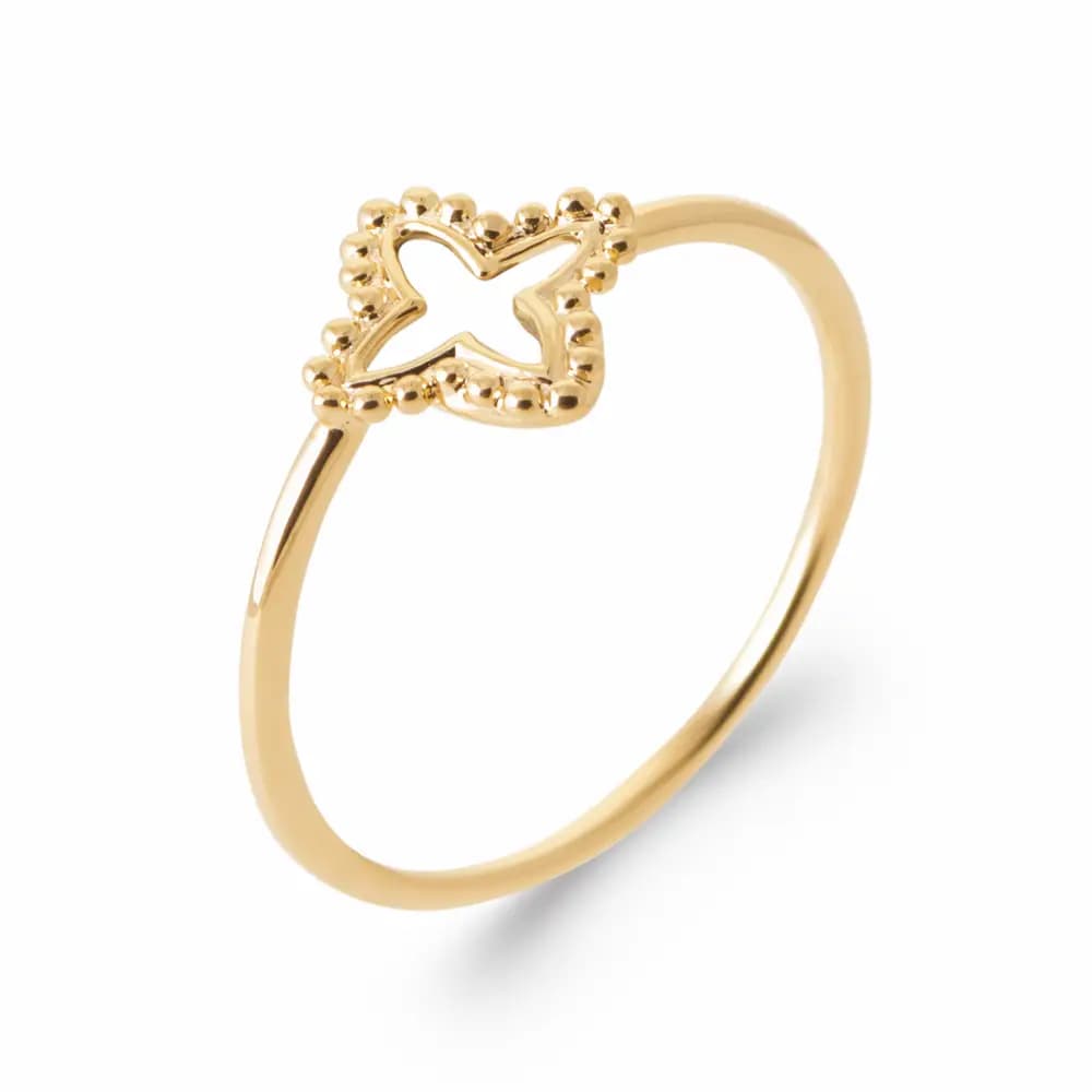 Bague croix ajourée perlée plaqué or - 58