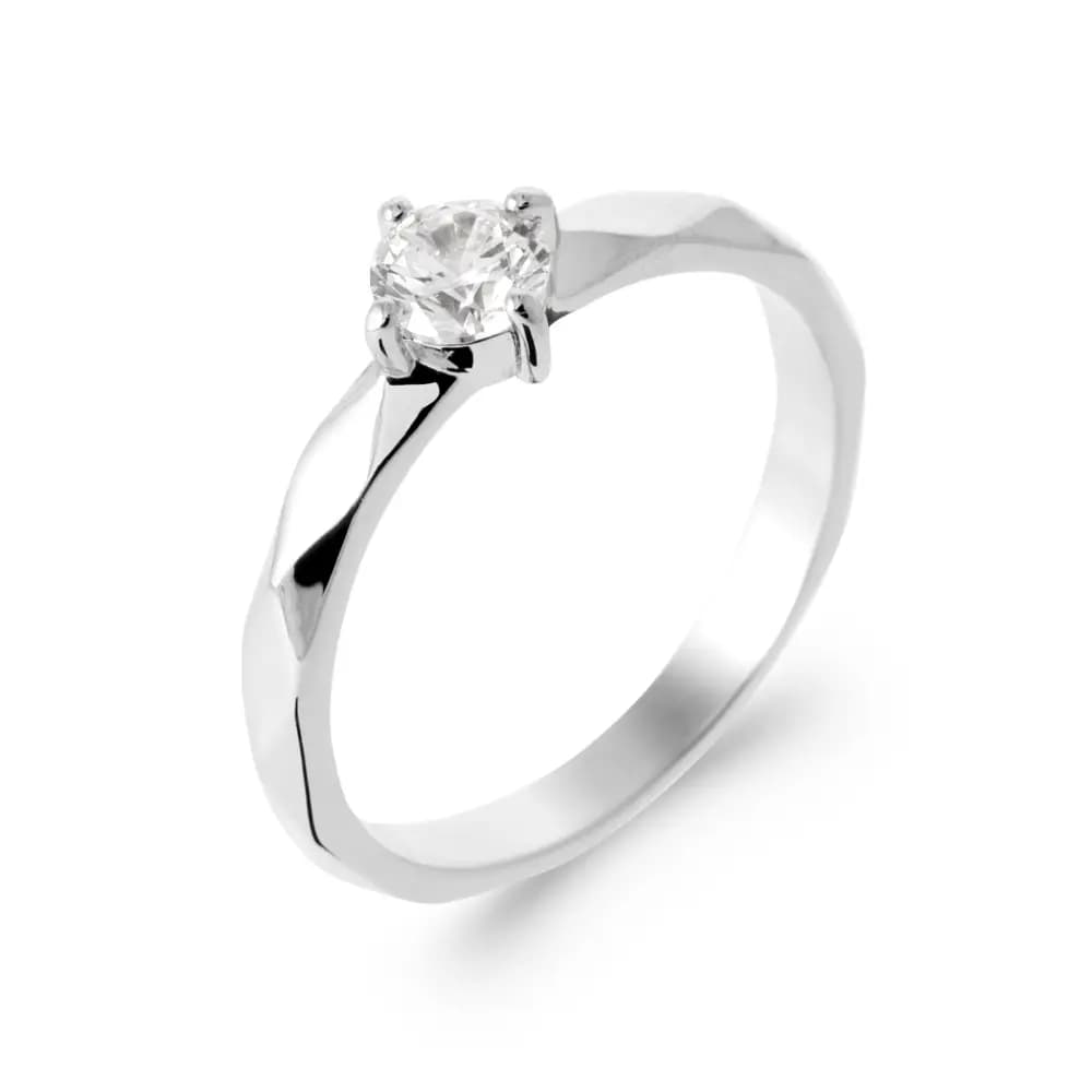 Bague de fiançailles argent rhodié solitaire zircon - 56