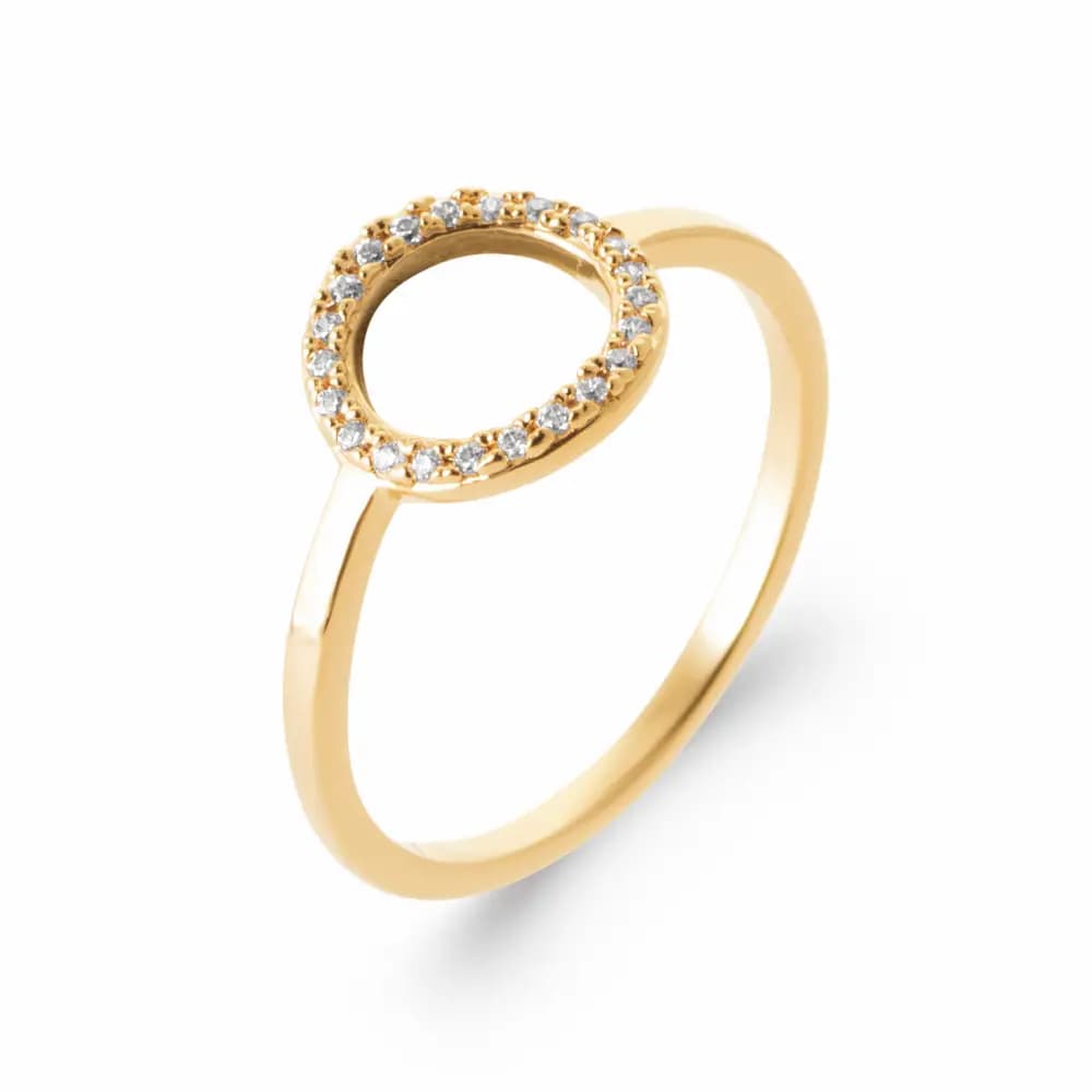 Bague fine plaqué or cercle ajouré et zircons - 54