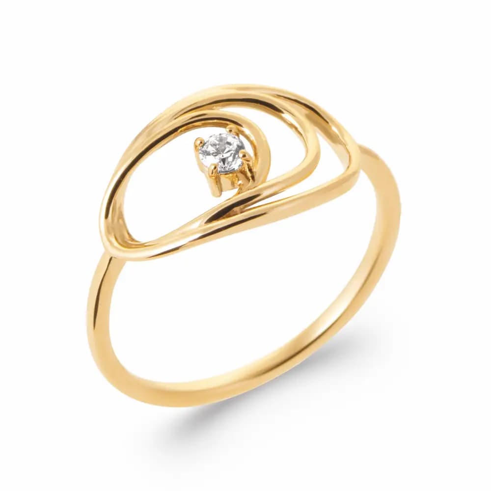 Bague plaqué or 3 ovales allongés et diamant synthétique - 50