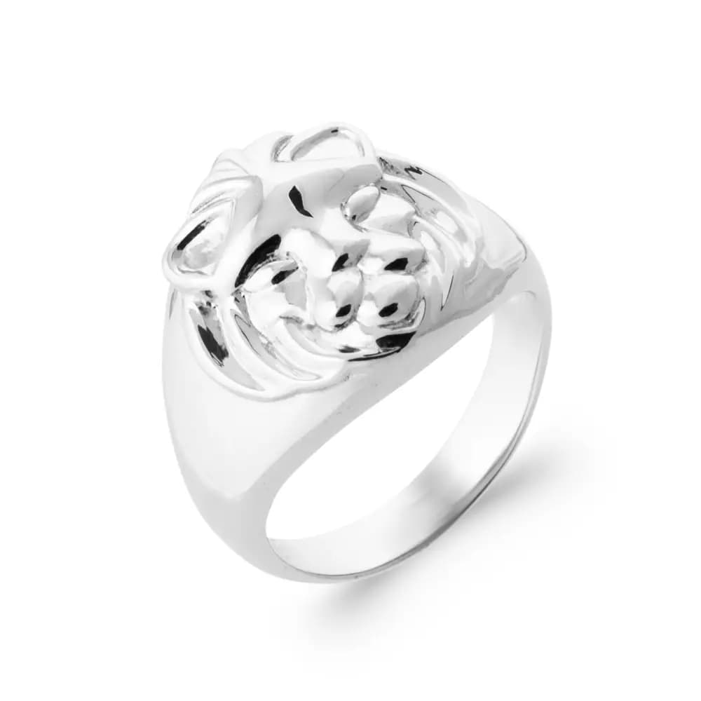 Bague tête de lion argent rhodié - 62