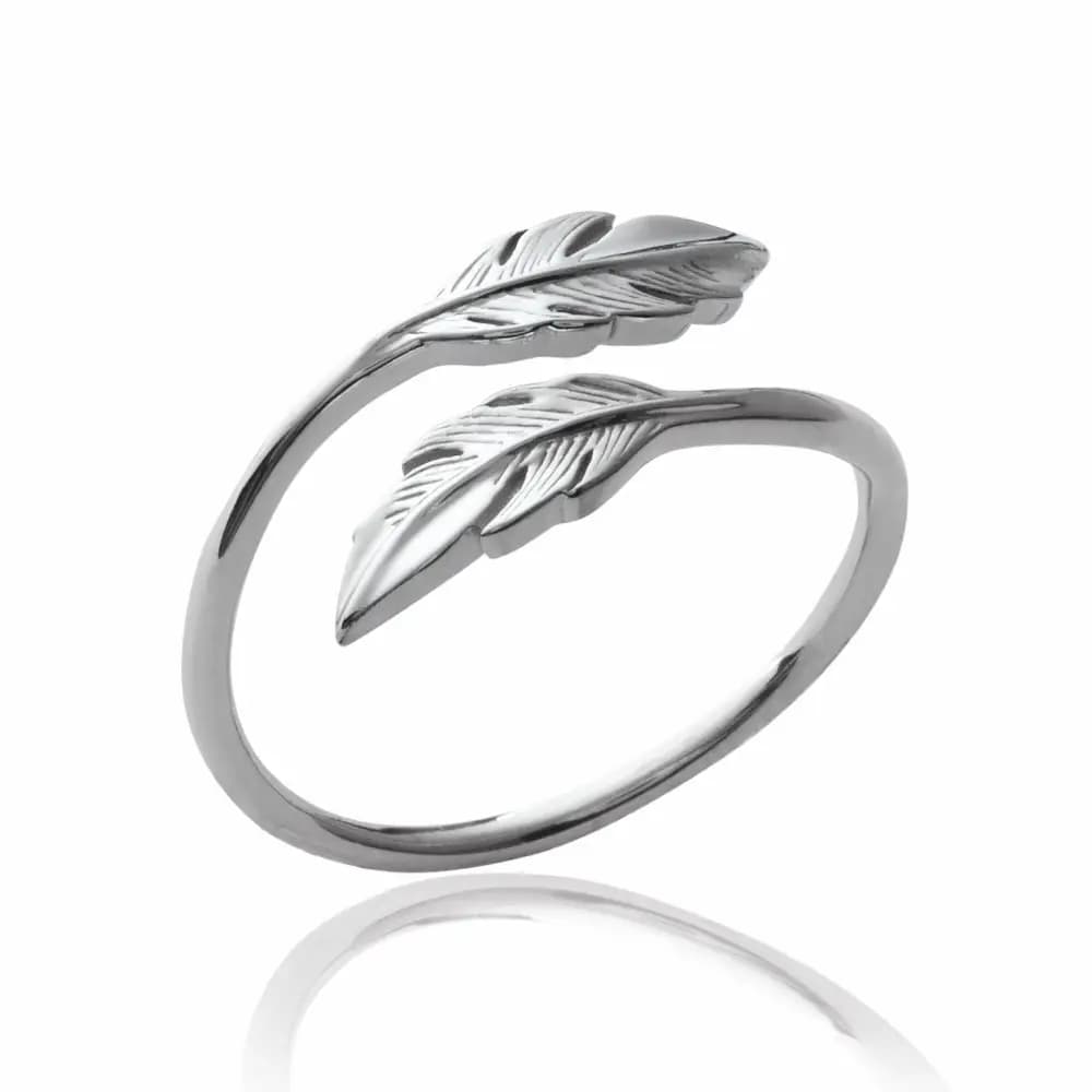 Bague ajustable plumes argent rhodié - 56