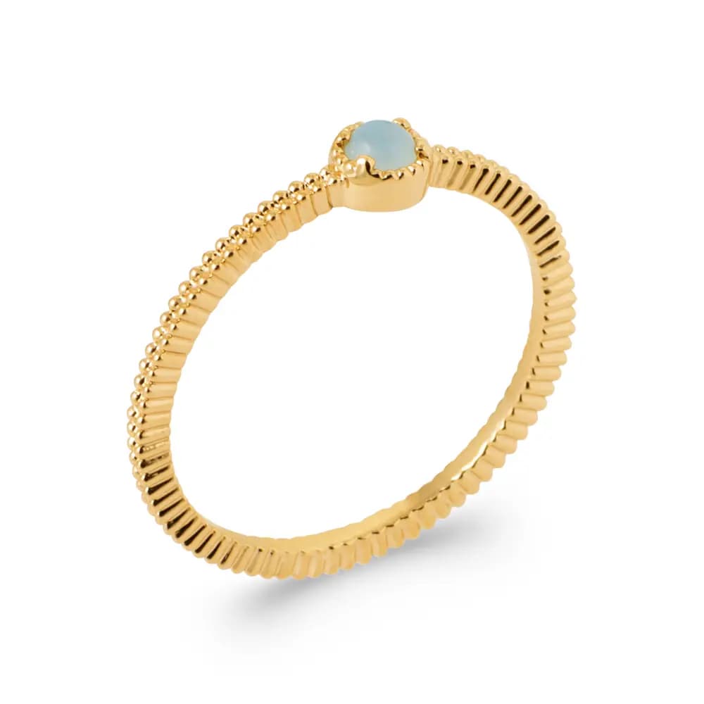 Bague plaqué or solitaire agate bleue - 56