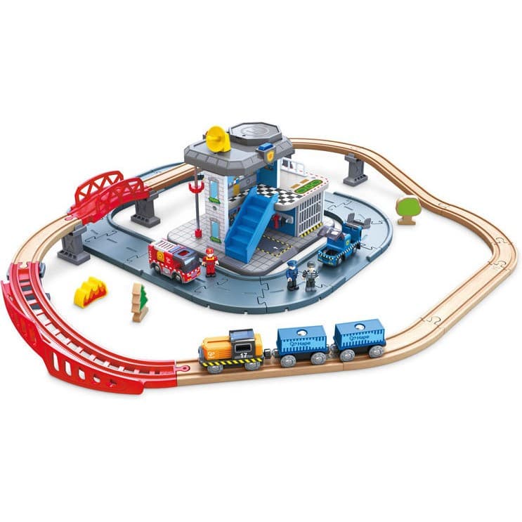 Hape Toys Circuit de train en bois Police Pompiers Hape