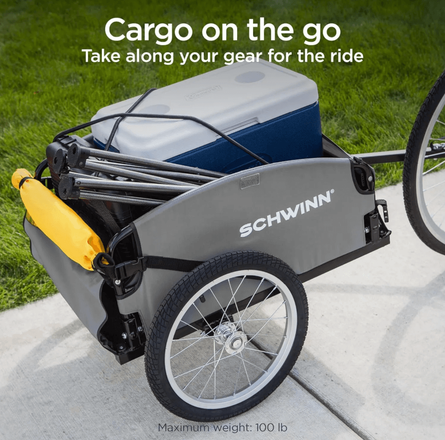 Remorque vĂ©lo cargo pliable â Schwinn Day Tripper 45 kg â Cadre robuste et roues 16" - jaune/gris