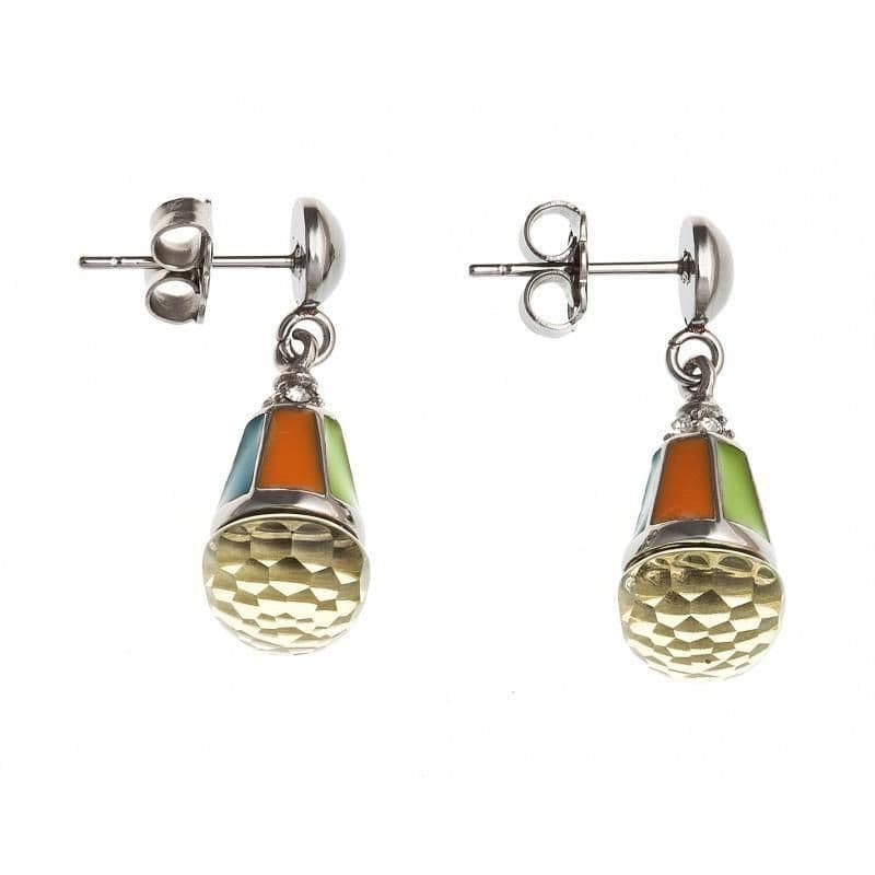Boucles d'oreilles pendantes femme en acier & verre orange - Taiga - Les Perles de Vénus