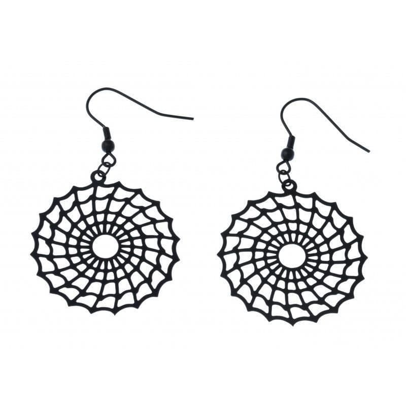 Boucles d'oreilles pendantes pour femme en acier noir - Toile d'araignée - Les Perles de Vénus