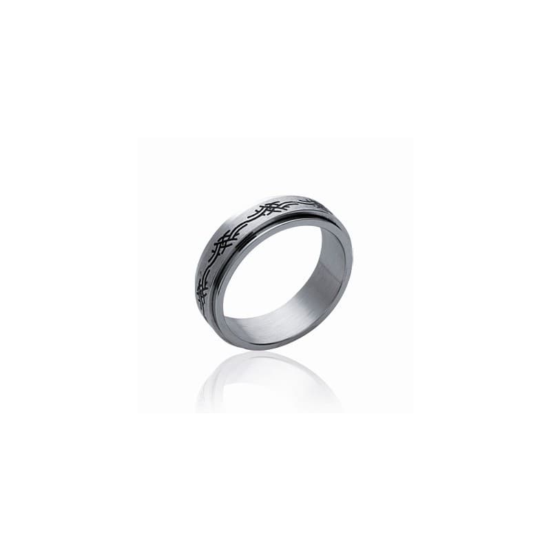 Bague acier 316L pour homme, motif ethnique - Sylvio - Lyn&Or Bijoux