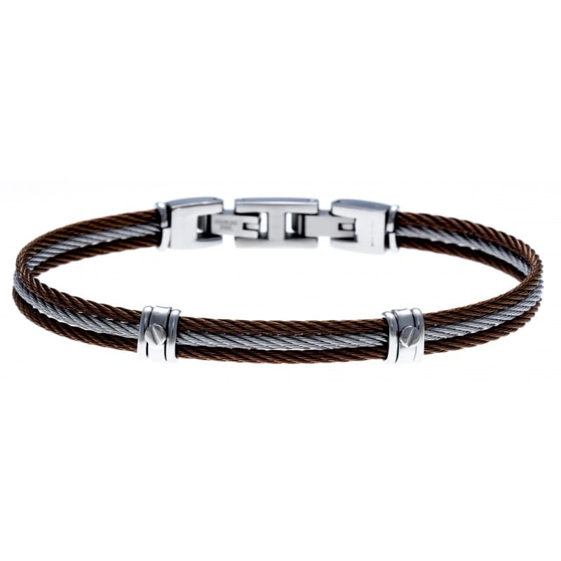 Bracelet homme, câbles acier brun et gris - Chili - Les Perles de Vénus