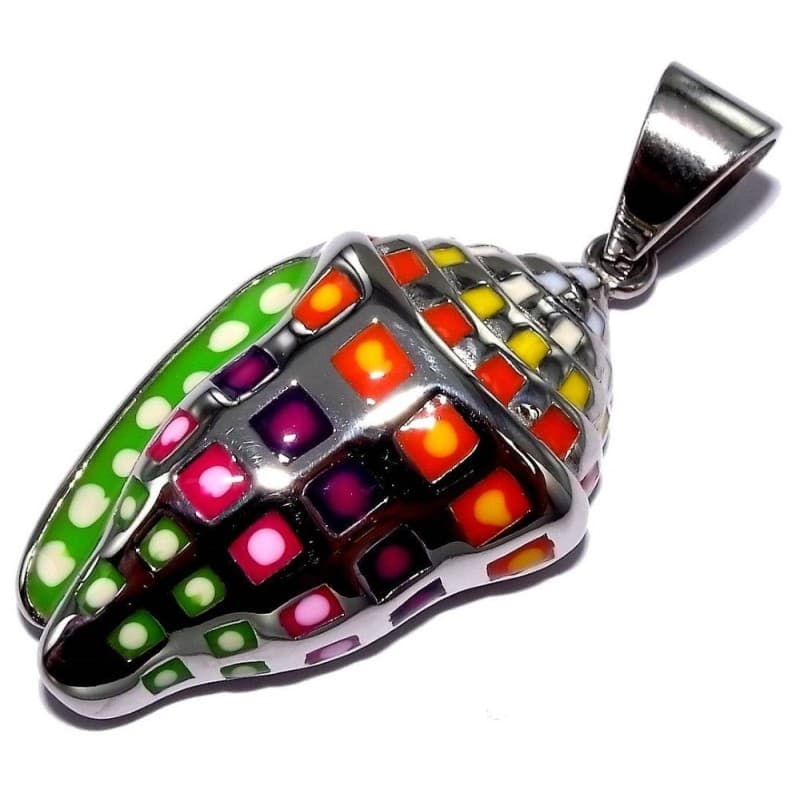 Pendentif femme acier, Coquillage multicolore Odena - Les Perles de Vénus