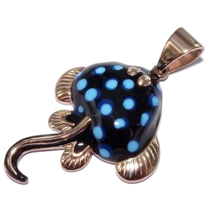 Pendentif femme acier rose, Raie Manta émaillée de bleu - Les Perles de Vénus