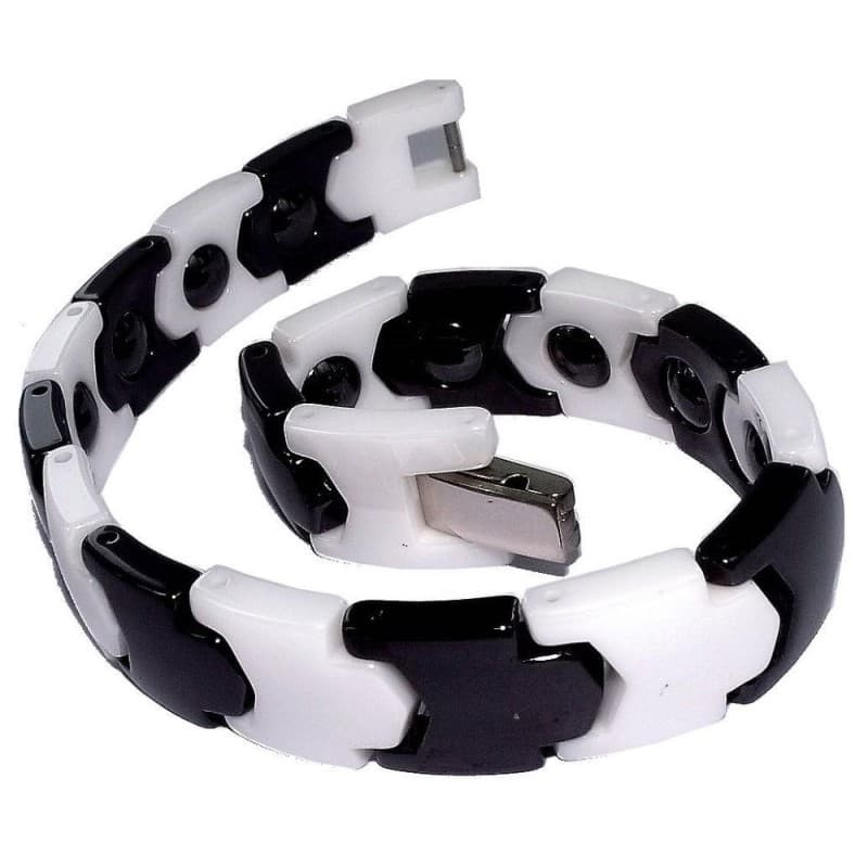 Bracelet femme en céramique noire et blanche, fermoir acier - Bianca - Les Perles de Vénus